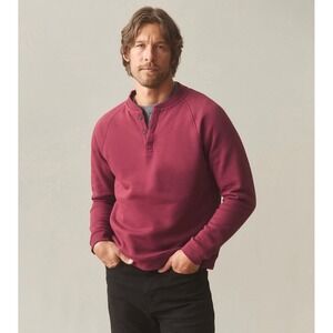 NWOT American Giant Men Midweight Snap Henley Pullover Sweatshirt L Burgundy